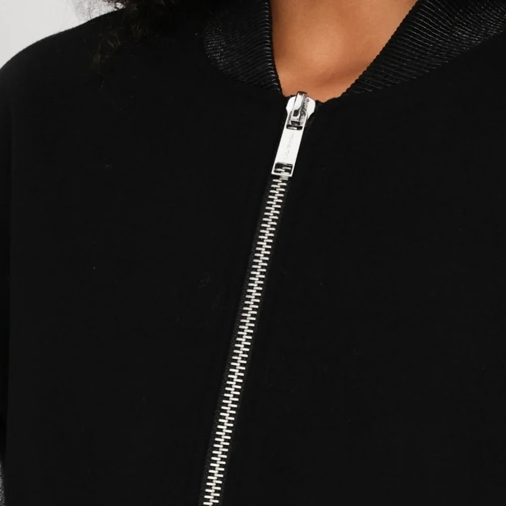 NWT Michael Kors Black Oversized Mixed Media Faux Leather Bomber Jacket S